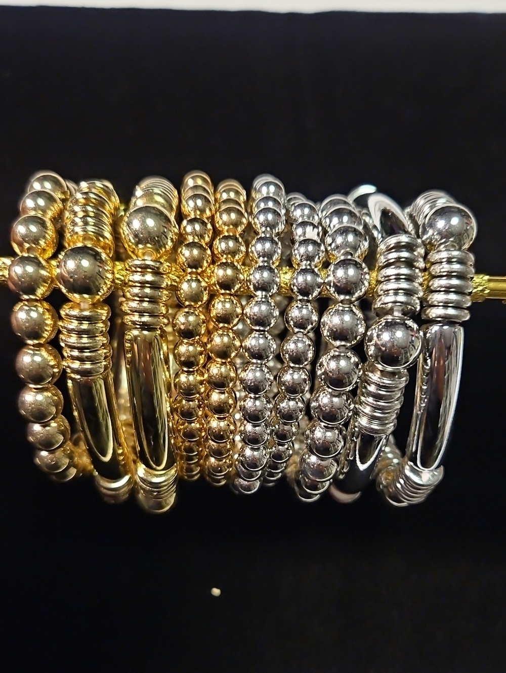 Gold and Silver Beaded Stretch Bracelet Set - Women's Jewelry